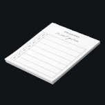 Moderner einfacher Schwarz-Weiß-eleganter Speisepl Notizblock<br><div class="desc">Modernes Notizblock mit Schwarz-Weiß-Menü und einem schlichten Layout mit " Essensplan " in eleganter und schicker Kalligrafie mit Ihrem Namen und einer Vorlage,  die Sie in Ihrem wöchentlichen Menü schreiben können.</div>