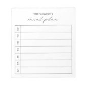 Moderner einfacher Schwarz-Weiß-eleganter Speisepl Notizblock (Vorderseite)