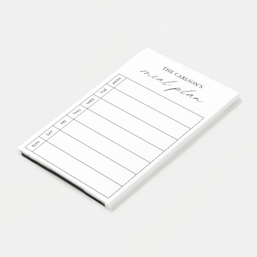 Moderner einfacher Schwarz-Weiß-eleganter Speisepl Post-it Klebezettel (angewinkelt)