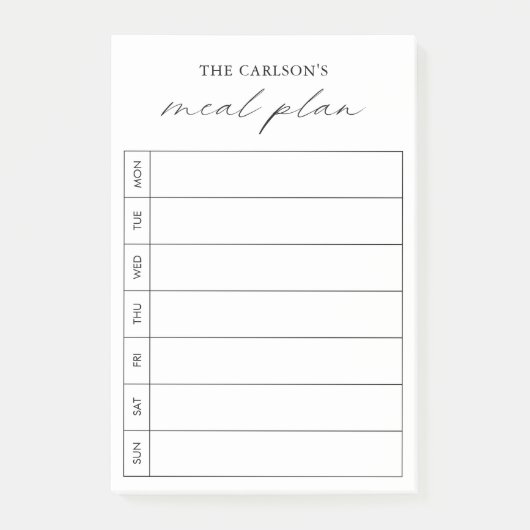 Moderner einfacher Schwarz-Weiß-eleganter Speisepl Post-it Klebezettel (Vorderseite)