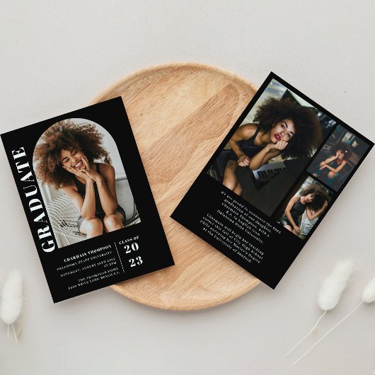 Moderner, einfacher Schwarz-Weiß-Foto Abschluss Einladung