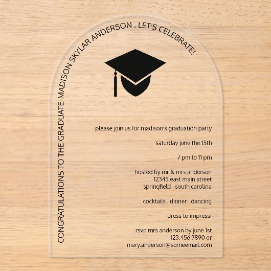 Moderner einfacher Schwarzer Kasten N Tassel Arch Acryleinladungen (Vorderseite)