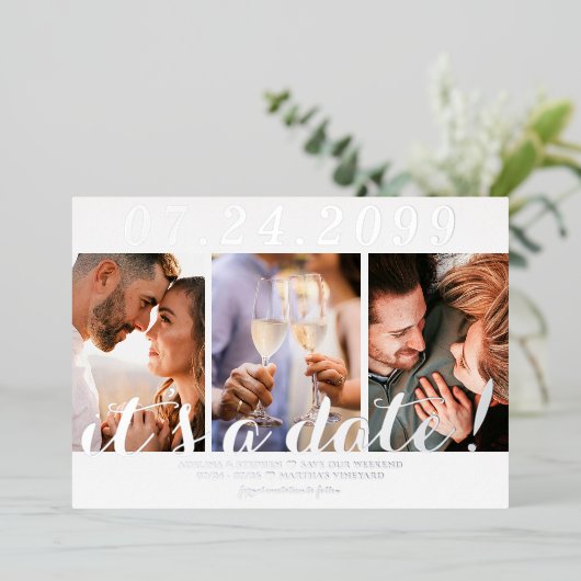 Moderner einfacher Script 3 Foto QR CODE Save the  Folieneinladung (Stehend vorne)