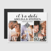 Moderner einfacher Script 3 Foto QR CODE Save the Magneteinladung (Vorne/Hinten)