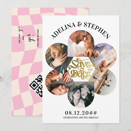 Moderner einfacher Script 6 Foto QR CODE Save the  Date (Vorne/Hinten)