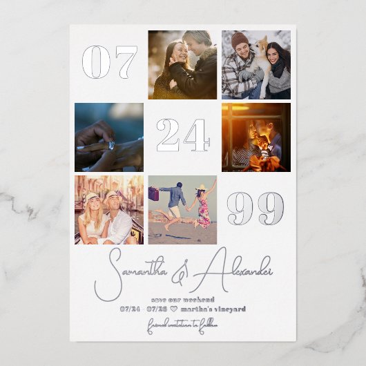 Moderner einfacher Script 6 Foto QR CODE Save the Folieneinladung (Vorderseite)