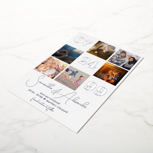 Moderner einfacher Script 6 Foto QR CODE Save the  Folieneinladung (Gedreht)