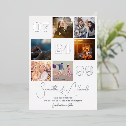 Moderner einfacher Script 6 Foto QR CODE Save the Folieneinladung (Stehend vorne)