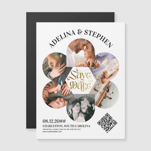 Moderner einfacher Script 6 Foto QR CODE Save the  Magneteinladung (Vorne/Hinten)