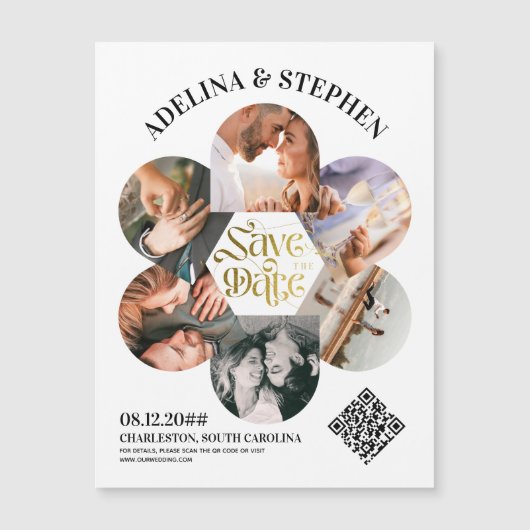 Moderner einfacher Script 6 Foto QR CODE Save the Magneteinladung (Vorderseite)