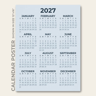 Moderner Einfacher Staubblauer 2027-Kalender Poster