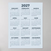 Moderner Einfacher Staubblauer 2027-Kalender Poster (Vorne)