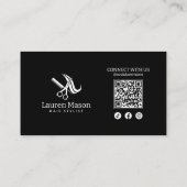 Moderner einfacher Stylist-QR-Code für Schwarz und Visitenkarte (Rückseite)