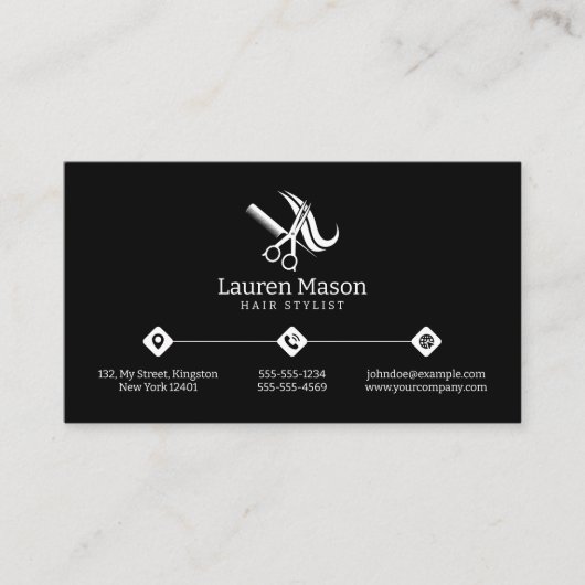 Moderner einfacher Stylist-QR-Code für Schwarz und Visitenkarte (Vorderseite)