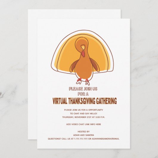 Moderner einfacher Türkei Virtual Erntedank Einladung (Vorne/Hinten)