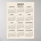 Moderner einfacher warmer Beige 2027 Kalender Poster (Vorne)