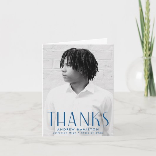 Moderner Einfachheit Blue Foto Abschluss Dankeskarte (Vorderseite)