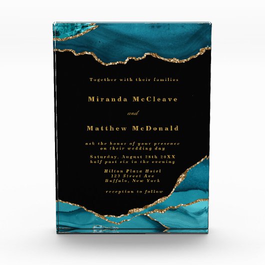 Moderner Einladung zur Hochzeit mit Aquamarinem Go Fotoblock (Vorderseite)