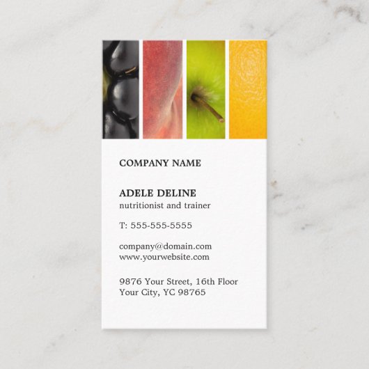 Moderner, einzigartiger Fruchternährungsschuler Visitenkarte (Vorderseite)