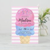 Moderner Eiscreme Blush Pink Blue Kindergeburtstag Einladung (Stehend Vorderseite)