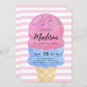 Moderner Eiscreme Blush Pink Blue Kindergeburtstag Einladung (Vorne/Hinten)