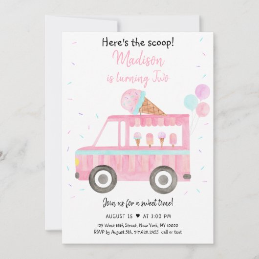 Moderner Eiscreme-LKW Hier ist der SchottenGeburts Einladung (Vorderseite)