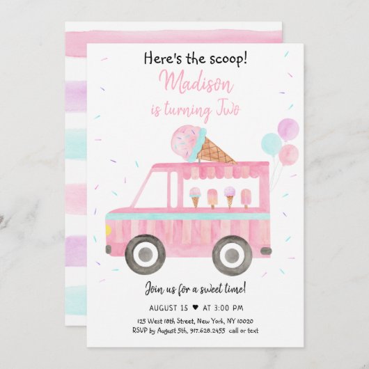 Moderner Eiscreme-LKW Hier ist der SchottenGeburts Einladung (Vorne/Hinten)