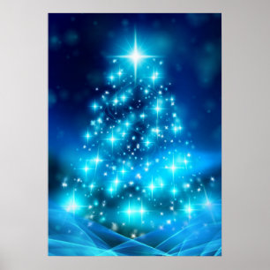 Moderner Electric Blue Christmas Tree mit Licht Poster