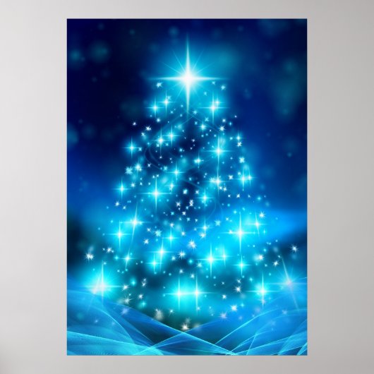 Moderner Electric Blue Christmas Tree mit Licht Poster (Vorne)