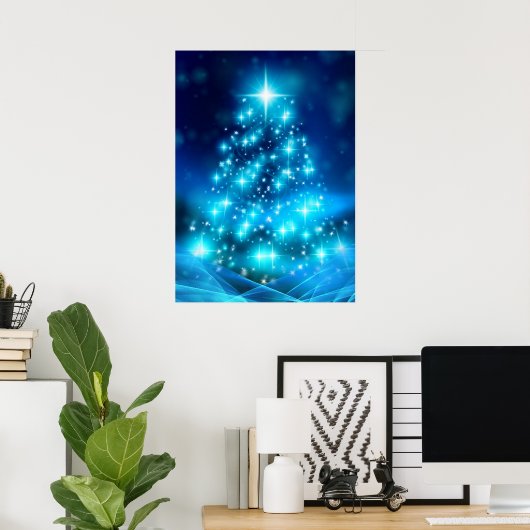 Moderner Electric Blue Christmas Tree mit Licht Poster (Heimbüro)