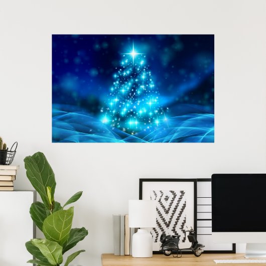 Moderner Electric Blue Christmas Tree mit Licht Poster (Heimbüro)