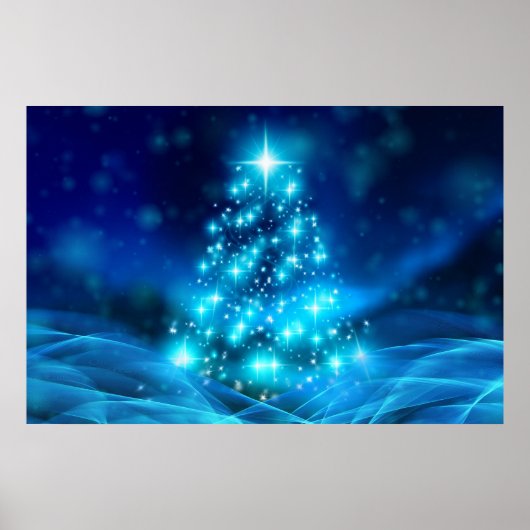 Moderner Electric Blue Christmas Tree mit Licht Poster (Vorne)