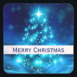 Moderner Electric Blue Christmas Tree mit Licht Quadratischer Aufkleber<br><div class="desc">Stickers mit einem modernen elektrischen blauen Weihnachtsbaum. Das Ganze ist mit Lichtern geschmückt. Der Hintergrund ist verschwommen.</div>