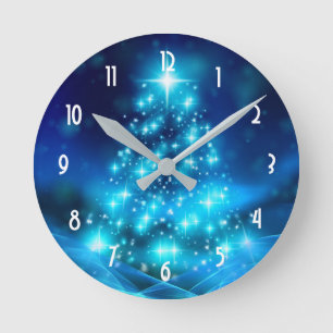 Moderner Electric Blue Christmas Tree mit Licht Runde Wanduhr