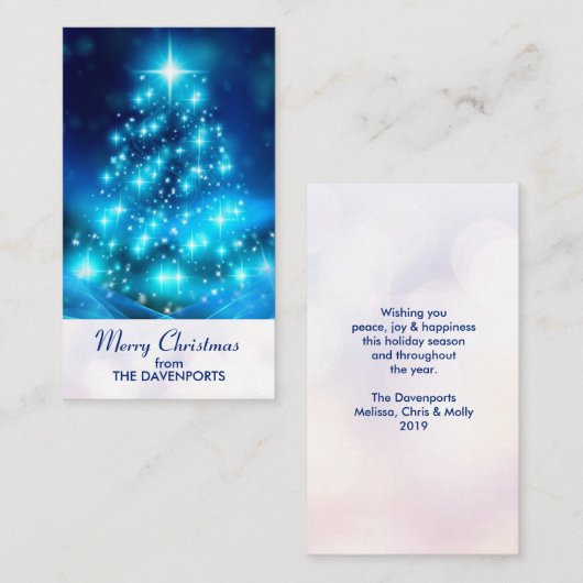 Moderner Electric Blue Christmas Tree mit Licht Visitenkarte (Vorne/Hinten)