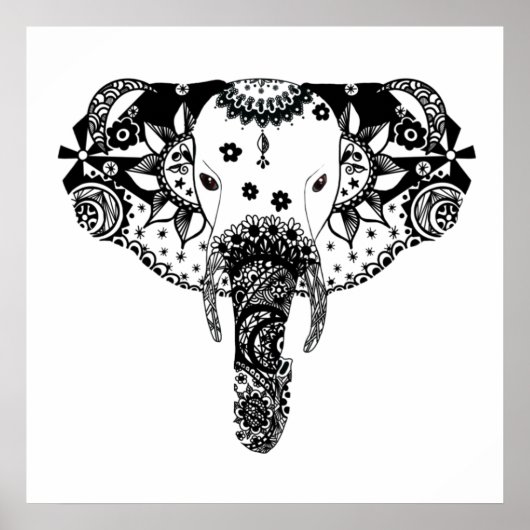 Moderner Elefant der schwarzweißen Linie Poster (Vorne)