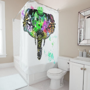 Moderner Elefant Mandala Regenbogenfarbe Spritzer Duschvorhang