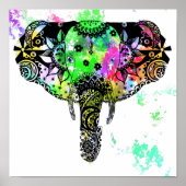 Moderner Elefant Mandala Regenbogenfarbe Spritzer Poster (Vorne)