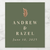 Moderner Elegant Boho Wedding Forest Green Wine Weinetikett (Einzelnes Label)
