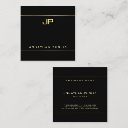 Moderner Elegant Glam Gold Monogram Schlicht Luxe Quadratische Visitenkarte (Vorne/Hinten)