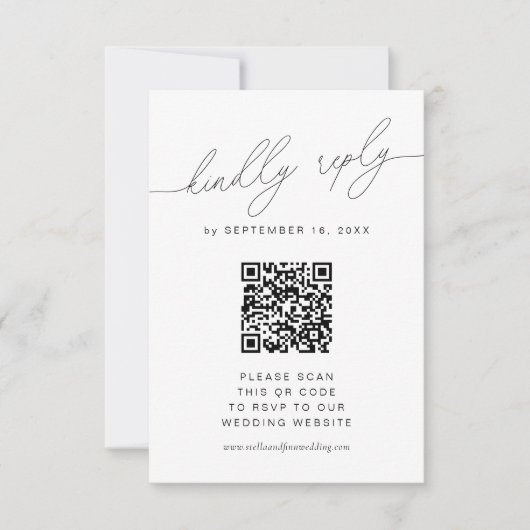 Moderner Elegant Scrip W/QR Code RSVP Karte (Vorderseite)