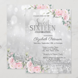 Moderner Elegant Silver Bokeh Blumensüß 16 Einladung