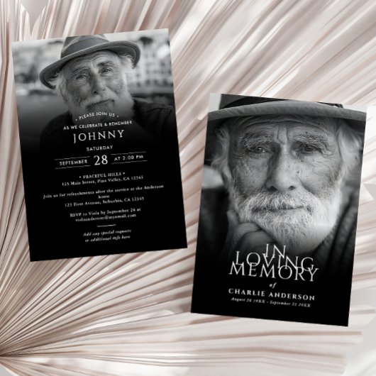 Moderner eleganter 2-Foto-Begräbnisdienst Einladung