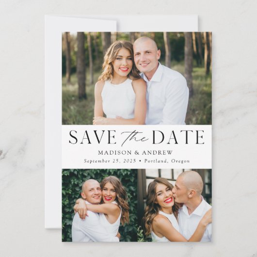 Moderner Eleganter 3 Foto QR Code Save The Date (Vorderseite)