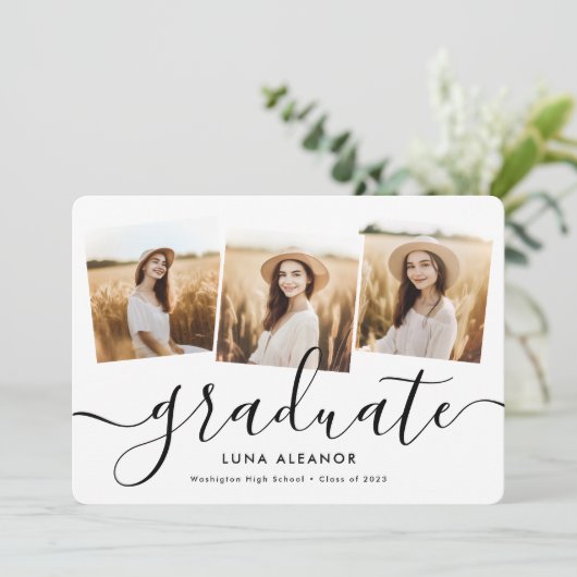 Moderner Eleganter 4 Foto Collage Script Abschluss Ankündigung (Stehend Vorderseite)