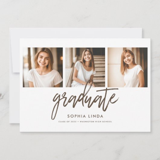 Moderner Eleganter 4 Foto Collage Script Abschluss Ankündigung (Vorderseite)