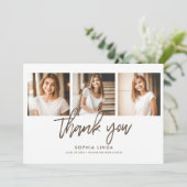 Moderner Eleganter 4 Foto Collage Script Abschluss Dankeskarte (Stehend Vorderseite)
