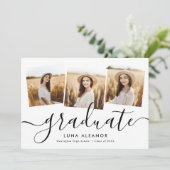 Moderner Eleganter 4 Foto Collage Script Abschluss Einladung (Stehend Vorderseite)