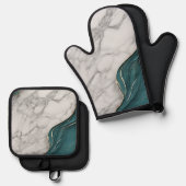 Moderner eleganter Aquamariner grauer Marmor Ofenhandschuh & Topflappen-Set (Vorderseite/Rückseite)