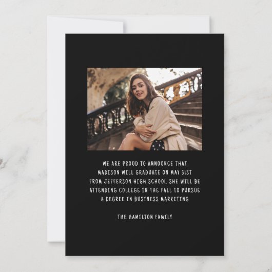 Moderner eleganter Black Bow 2 Foto Abschluss Ankündigung (Rückseite)